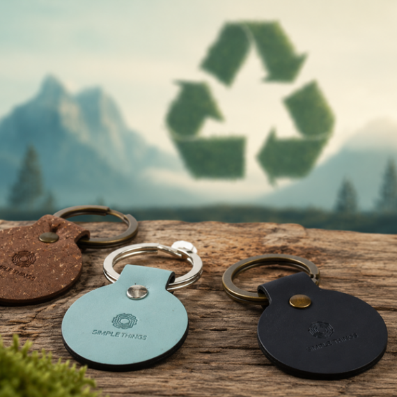 Recycled Leather Keyring Round